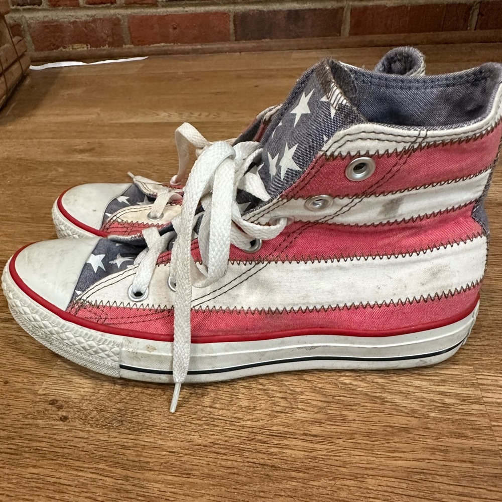 stars and stripes high top converse womens 7.5